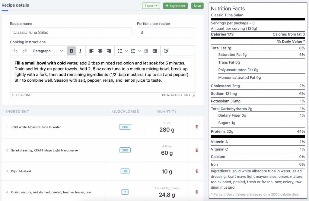 recipe analysis software