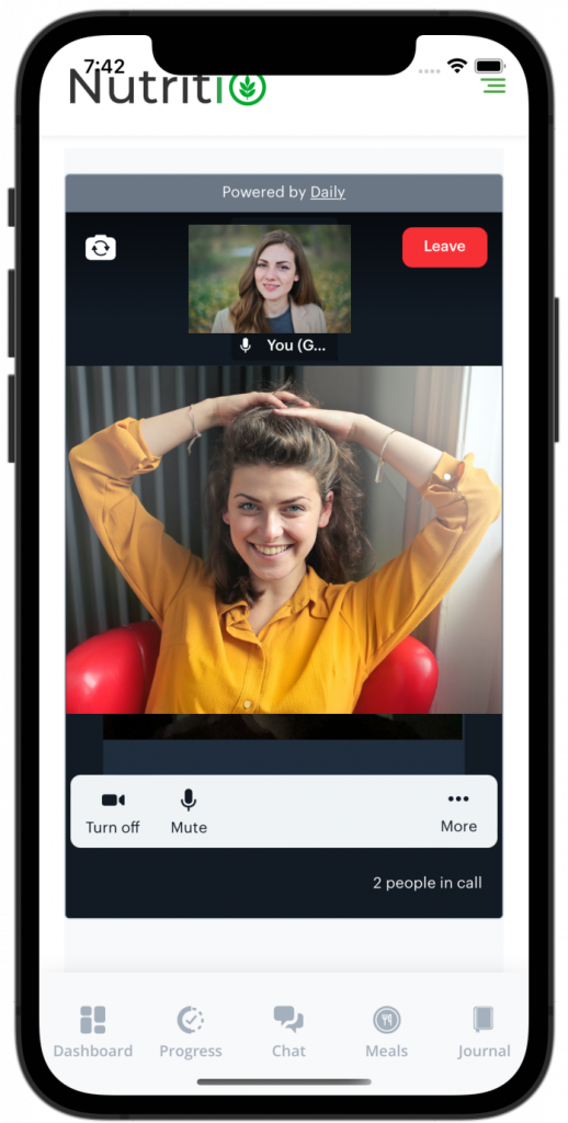 HIPAA compliant video calling nutrition app