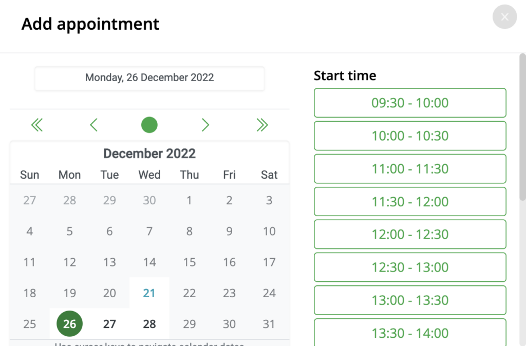 self booking tool for nutritionists dietitians