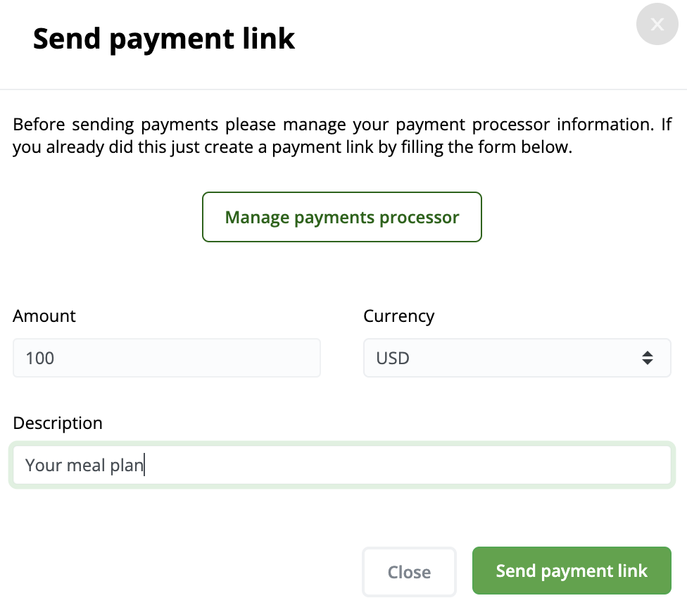 nutrition practice payments stripe